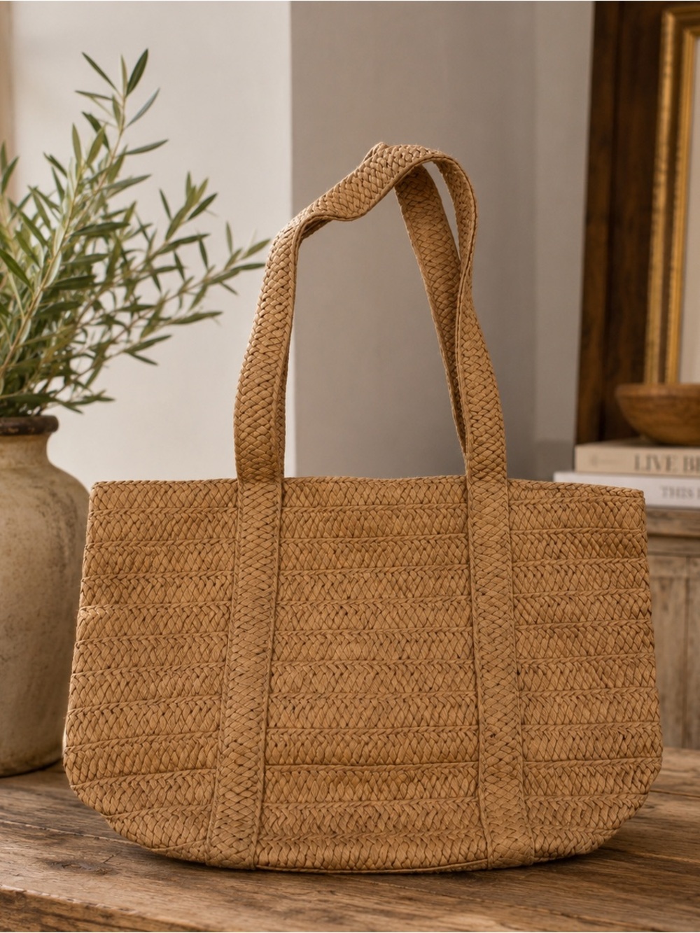 Draper James Woven Tote in Natural Tan